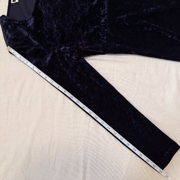 Vintage 90s Long Sleeve Dark Blue Crushed Velvet Empire Waist Dress Size 8 - Picture 14 of 14